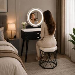 MN Furniture Modern Dressing Table with LED Mirror & Storage Drawer W60 × H127cm in Black - thumbnail 4