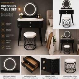 MN Furniture Modern Dressing Table with LED Mirror & Storage Drawer W60 × H127cm in Black - thumbnail 3