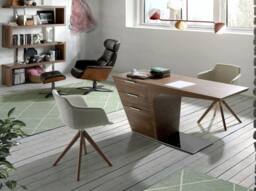 Angel Cerda Walnut Veneer Desk with Chromed Stainless Steel Base in Brown - thumbnail 3