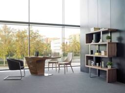 Angel Cerda Walnut Veneer Desk with Chromed Stainless Steel Base in Brown - thumbnail 4