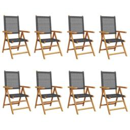 Berkfield Home Reclining Garden Chairs 8 pcs Black Poly Rattan & Solid Wood - thumbnail 3