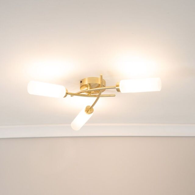 ValueLights Maya 3 Way Curved Cross Over Flush Ceiling Light with LED Bulb in Gold - image 1