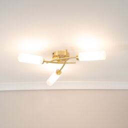 ValueLights Maya 3 Way Curved Cross Over Flush Ceiling Light with LED Bulb in Gold - thumbnail 1
