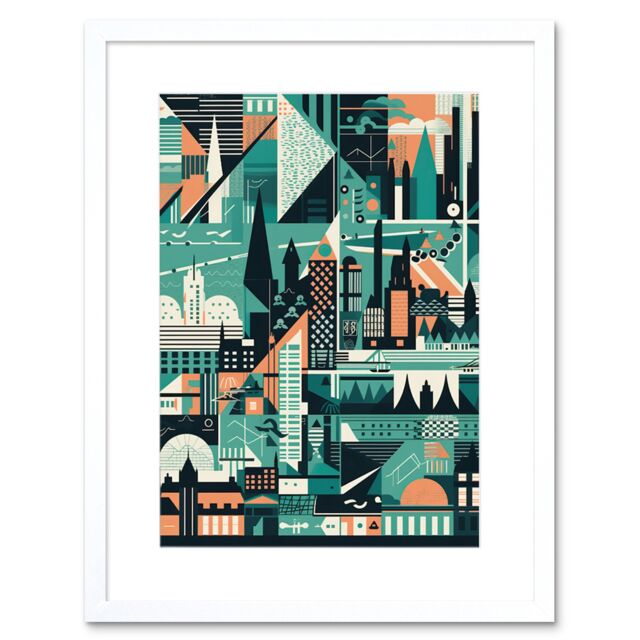 "Artery8 Wall Art Print Modern Abstract Geometric Dundee Cityscape Design Artwork Framed 9X7 Inch in White - Size: W7"" x H9""" - image 1