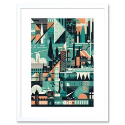 "Artery8 Wall Art Print Modern Abstract Geometric Dundee Cityscape Design Artwork Framed 9X7 Inch in White - Size: W7"" x H9""" - thumbnail 1