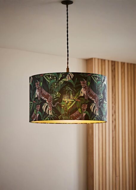 ValueLights Addalyn Green Jungle Print & Gold Inner Easy Fit Lamp Shade & Bulb - image 1