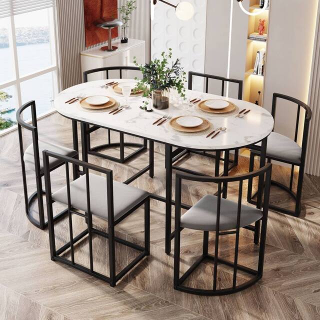 BTM Dining table set with 6 chairs & metal frame for dining room - image 1