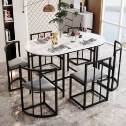 BTM Dining table set with 6 chairs & metal frame for dining room - thumbnail 2