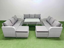 Fimous 11 Seat Outdoor PE Rattan Garden Furniture with Side Table Light Grey - thumbnail 2