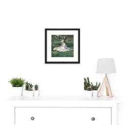 Artery8 Manet Monet Family In Their Garden Argenteuil Painting 8X8 Inch Square Wooden Framed Wall Art Print Picture with Mount in Black - thumbnail 2