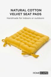 Homescapes 4 Pack Seat Pads Luxury Cotton Velvet Indoor Outdoor Garden Cushion, 40cm in Mustard - Size: 40 cm x 40 cm - thumbnail 2