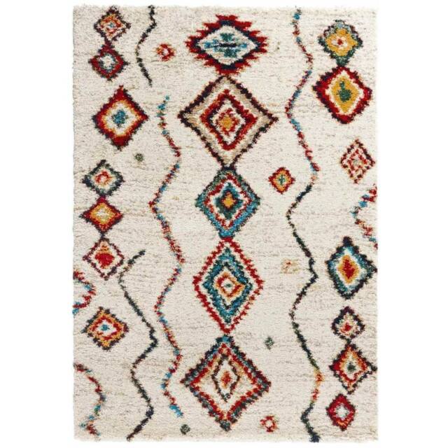 THE RUGS Velour Deep Pile Rug Boho Vintage Design 30mm Plush Texture in Cream - Size: 160 cm x 230 cm - image 1
