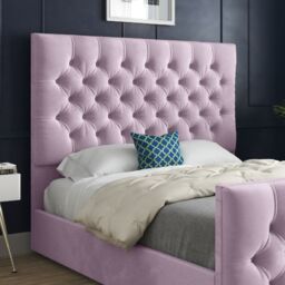 Casani Novara Upholstered Soft Velvet Bed Frame in Pink - Size: Single - thumbnail 2