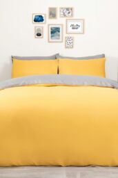 OHS Plain Dyed Reversible Duvet Cover Cover with Pillowcase Set in Yellow - Size: King - thumbnail 1