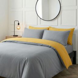OHS Plain Dyed Reversible Duvet Cover Cover with Pillowcase Set in Yellow - Size: King - thumbnail 2