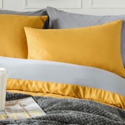 OHS Plain Dyed Reversible Duvet Cover Cover with Pillowcase Set in Yellow - Size: King - thumbnail 4