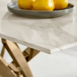 FurnitureboxUK Leonardo 4-Seater Dining Table With Marble Effect Glass Top & Gold Metal Legs in White - thumbnail 4