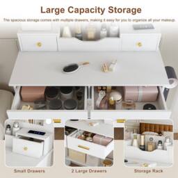 Direct Wicker 9-Bulb Hollywood Makeup Vanity with Large Mirror, Stool Included in White - Size: 1 Pack - thumbnail 5