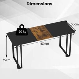 VOGREX Black 160x60cm Large Office Writing Study Desk - Size: 160x60 cm - thumbnail 2