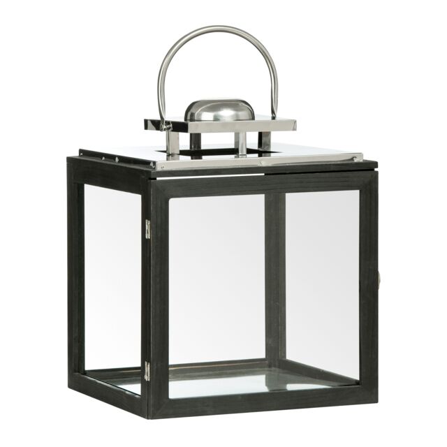 Orsina Large Stainless Steel Lantern, Black Wooden Frame Candle Holder, Ideal for Indoor & Outdoor Candlelight Decor - image 1
