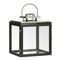 Orsina Large Stainless Steel Lantern, Black Wooden Frame Candle Holder, Ideal for Indoor & Outdoor Candlelight Decor - thumbnail 3