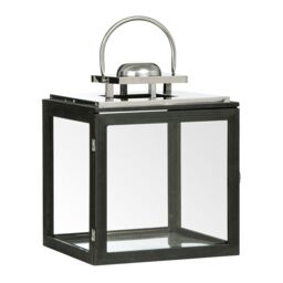 Orsina Large Stainless Steel Lantern, Black Wooden Frame Candle Holder, Ideal for Indoor & Outdoor Candlelight Decor