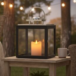 Orsina Large Stainless Steel Lantern, Black Wooden Frame Candle Holder, Ideal for Indoor & Outdoor Candlelight Decor - thumbnail 2