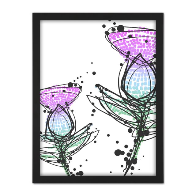 "Artery8 Wall Art Print Scottish Thistle Head Flowers Ink Drip Design Scotland Large Framed Wall Décor Art in Brown - Size: W18"" x H24""" - image 1