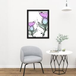 "Artery8 Wall Art Print Scottish Thistle Head Flowers Ink Drip Design Scotland Large Framed Wall Décor Art in Brown - Size: W18"" x H24""" - thumbnail 2