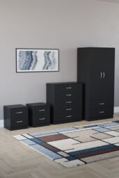 Home Discount Vida Designs Riano 4Pc Bedroom Set 2 Drawer Bedside, 5 Drawer Chest in Black