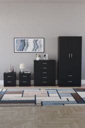 Home Discount Vida Designs Riano 4Pc Bedroom Set 2 Drawer Bedside, 5 Drawer Chest in Black - thumbnail 4
