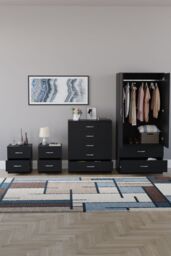 Home Discount Vida Designs Riano 4Pc Bedroom Set 2 Drawer Bedside, 5 Drawer Chest in Black - thumbnail 3