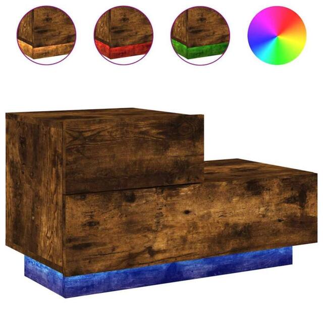 Berkfield Home Bedside Cabinet with LED Lights Smoked Oak 70x36x40.5 cm in Brown - image 1