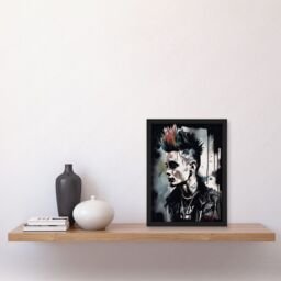 Artery8 Punk Rock Music Fashion Young Man with a Mohawk Modern Watercolour Painting Artwork Framed Wall Art Print A4 in Black - thumbnail 2