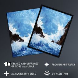 "Artery8 Waves Crashing Rocks Sea Spray Oil Painting Framed Art Print in Blue - Size: W12"" x H16""" - thumbnail 2
