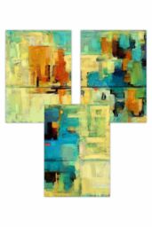 ARTZE Set of 3 Geometric Abstract Strokes In Bright Green & Blue Art Posters - Size: W59 cm x H84 cm - thumbnail 1