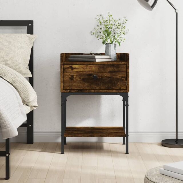 Berkfield Home Bedside Table Smoked Oak 40.5x31x60 cm Engineered Wood in Brown - image 1