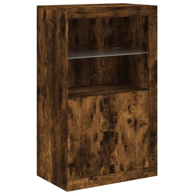 Berkfield Home Side Cabinet with LED Lights Smoked Oak Engineered Wood in Brown - image 1