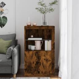 Berkfield Home Side Cabinet with LED Lights Smoked Oak Engineered Wood in Brown - thumbnail 4