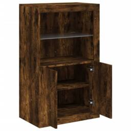 Berkfield Home Side Cabinet with LED Lights Smoked Oak Engineered Wood in Brown - thumbnail 6