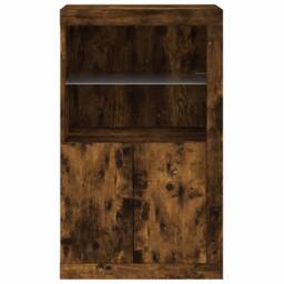 Berkfield Home Side Cabinet with LED Lights Smoked Oak Engineered Wood in Brown - thumbnail 7