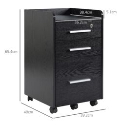 HOMCOM 3 Drawer Mobile Filing Cabinet Lockable Filing Cabinet, Black - thumbnail 3