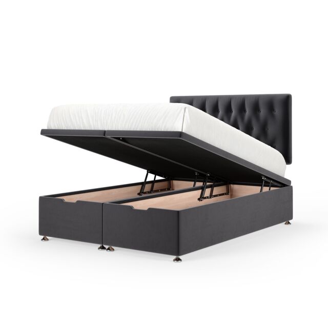 Bedmaster Plush Velvet Ottoman Divan Base & Button Headboard in Grey - Size: Single - image 1
