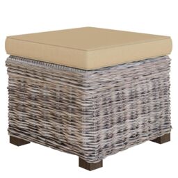 FWStyle Solid Pine Rattan Padded Storage Ottoman Stool in Brown - thumbnail 3