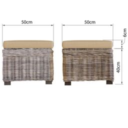 FWStyle Solid Pine Rattan Padded Storage Ottoman Stool in Brown - thumbnail 5