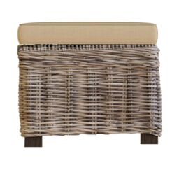 FWStyle Solid Pine Rattan Padded Storage Ottoman Stool in Brown - thumbnail 4