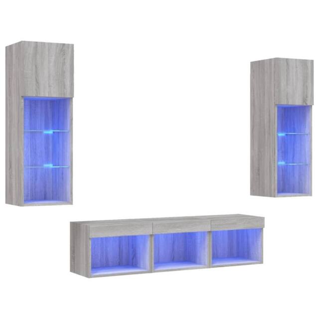 Berkfield Home 5 Piece TV Wall Units with LED Grey Sonoma Engineered Wood - image 1