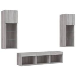 Berkfield Home 5 Piece TV Wall Units with LED Grey Sonoma Engineered Wood - thumbnail 5