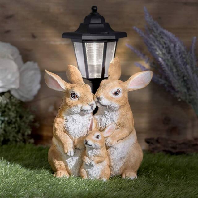 Globrite Resin Solar Rabbit Family Lantern Garden Ornament - image 1