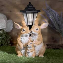 Globrite Resin Solar Rabbit Family Lantern Garden Ornament - thumbnail 1